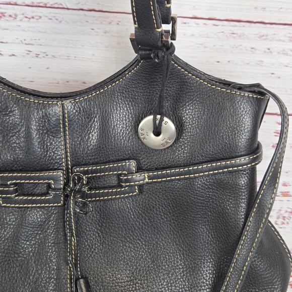 The Sak Black Leather Purse Tote Dual Handle Crossbody Timeless Classic Bag - Picture 9 of 16